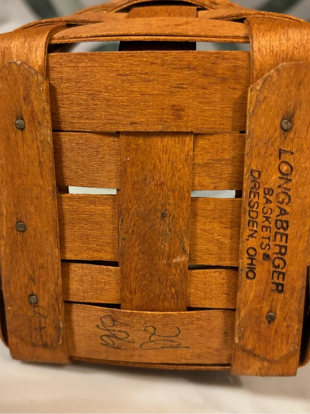 Small Longaberger Woven Wood Basket with Handle, c. 1989